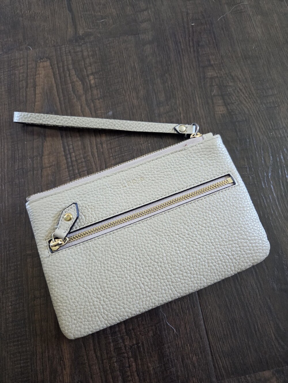 Lodis Pebbled Leather Compact Wristlet Wallet Off White